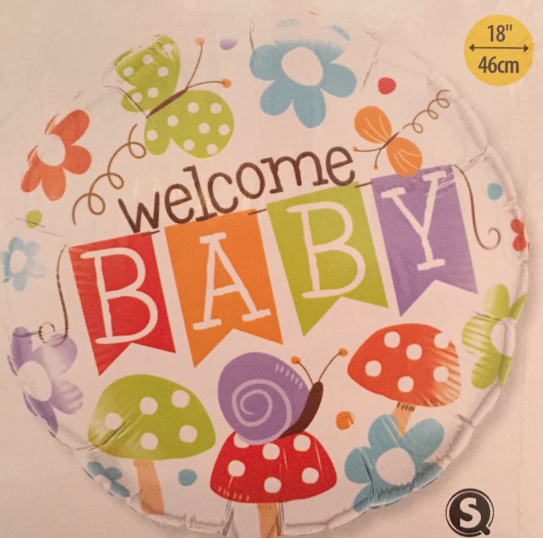 Welcome Baby - zur Geburt oder für die Babyparty - Babyshower - bunter Folienballon mit Schmetterlingen und Blumen