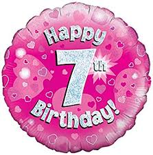 Happy 7th Birthday! zum 7. Geburtstag! Pink! Glitzer! 45cm, runder Folienballon!