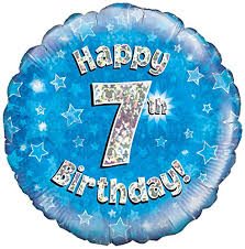 Happy 7th Birthday! zum 7. Geburtstag! Blau! Glitzer! 45cm, runder Folienballon