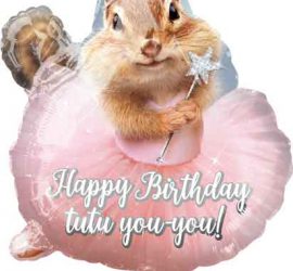 Streifenhörnchen mit Tutu Happy Birthday Ballon, Folie, 55 cm hoch