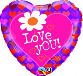 Folienherz `Love you´ mit Margerite und Herzen! 45 cm groß