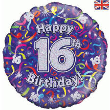 Zum 16. Geburtstag - Folienballon 45 cm - Happy 16th Birthday