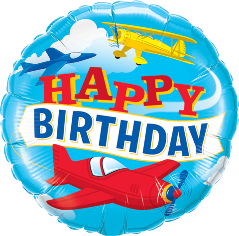 Happy Birthday Folienballon mit Flugzeugen - rund - 45 cm
