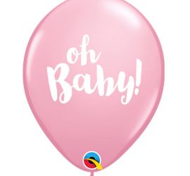 oh Baby! für die Babyparty - Babyshower - zur Geburt - weiße Schrift auf rosafarbenem Latexballon