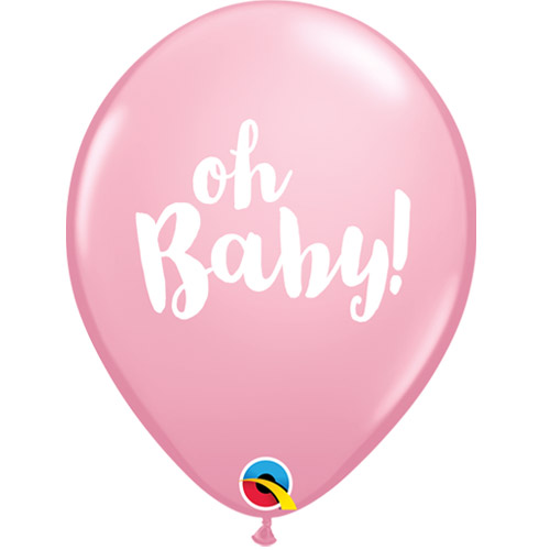 oh Baby! für die Babyparty - Babyshower - zur Geburt - weiße Schrift auf rosafarbenem Latexballon