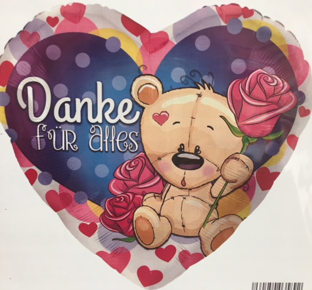 Danke für alles - Folienherz mit Teddybär und Rosen