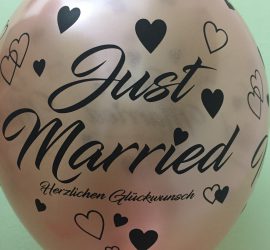 Latexballon - Just Married Herzlichen Glückwunsch - in rosegold mit schwarzer Schrift - wunderschön zur Hochzeit