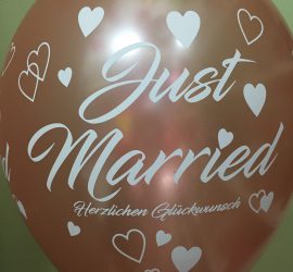 Just Married Herzlichen Glückwunsch - Latexballon in rosegold mit weißer Schrift - wunderschön zur Hochzeit