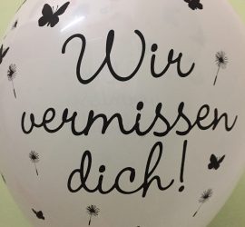 Wir vermissen dich - weißer Latexballon mit schwarzer Schrift - für Verabschiedungen