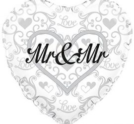 Mr & Mr - zur Verpartnerung - silberfarbenes Folienherz mit schwarzer Schrift - 45 cm