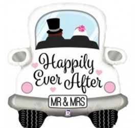 Hochzeitsballon `Happily Ever After´ Brautpaar im Auto! Mr & Mrs - Folie, 80 cm