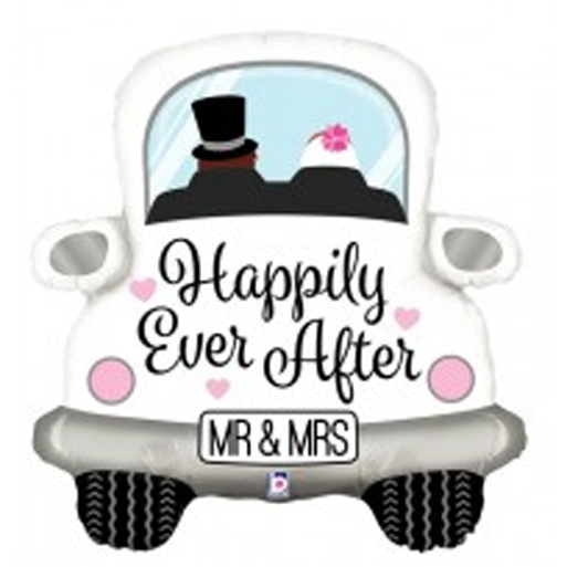 Hochzeitsballon `Happily Ever After´ Brautpaar im Auto! Mr & Mrs - Folie, 80 cm