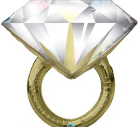 Diamantring - für die Verlobung - zur Hochzeit, großer Folienballon 94 cm, gold und weiß