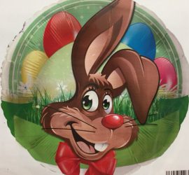 runder Folienballon mit Osterhase und bunten Ostereiern; 45 cm