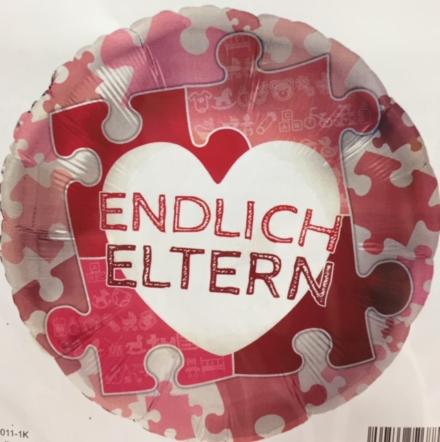 Endlich Eltern - rosafarbener runder Folienballon zur Geburt eines Mädchen