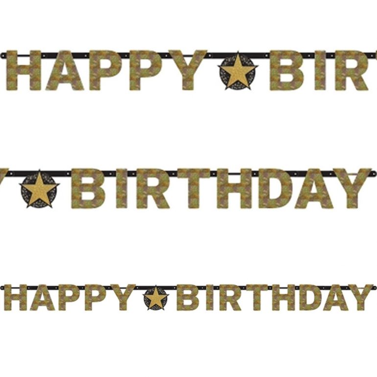 Happy Birthday Banner mit goldfarbenen Buchstaben!