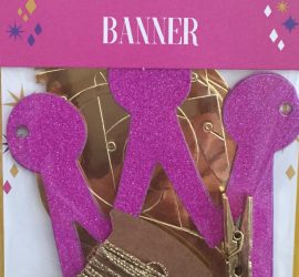 Partykette/-banner PRINCESS - goldfarbene Buchstaben, pinkfarbene Krönchen