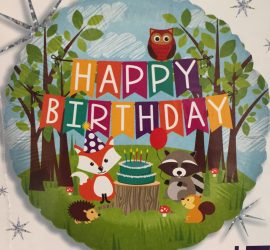 Happy Birthday mit Fuchs, Waschbär, Igel, Eichhörnchen und Eule