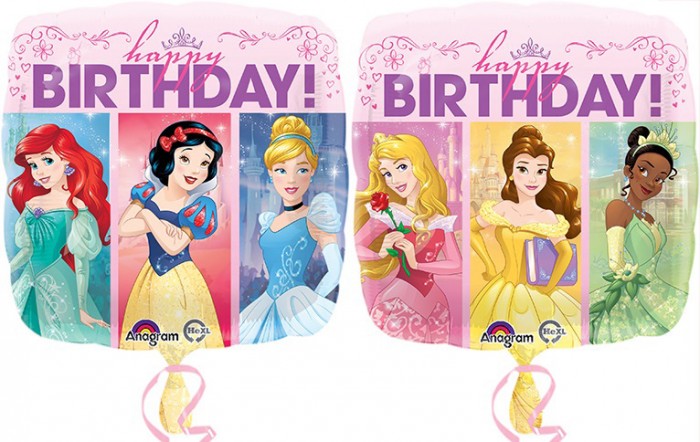 Arielle, Schneewittchen, Cinderella, Dornröschen, Belle und Tiana wünschen happy BIRTHDAY! Folie 45 cm