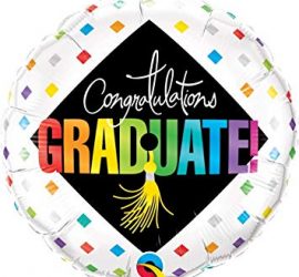 Congratulations GRADUATE! Zum Abschluss, zur bestandenen Prüfung! Runder Folienballon 45 cm schwarz/bunt