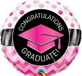 Congratulations GRADUATA! Für die bestandene Prüfung, zum Abschluss! Runder Folienballon 45 cm schwarz/pink