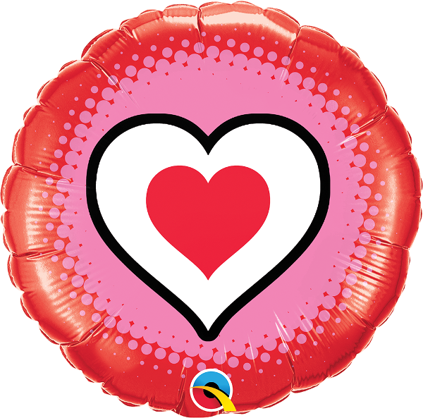 runder Folienballon mit aufgemalten Herz in den Farben rot, pink, schwarz, weiß - 45 cm