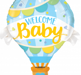 Welcome Baby - blauer Heißluftballon mit blau/gelber Schrift - zur Geburt!
