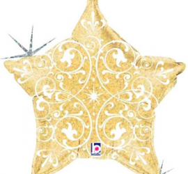 goldfarbener Folienstern mit weißen Ornamenten, glitzernd, 50 cm
