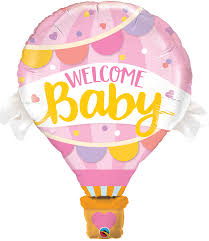 Welcome Baby - rosafarbener Heißluftballon mit rosa/gelber Schrift - zur Geburt!