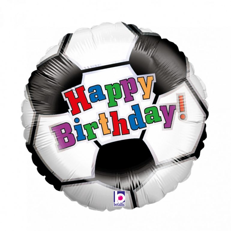 Fußball mit der Aufschrift Happy Birthday - runder Folienballon 45 cm