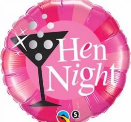 Hen Night - Polterabend - rosafarbener runder Folienballon mit Cocktailglas