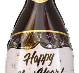 schwarz/goldene Champagnerflasche mit der Aufschrift Happy New Year! Folienballon 86 cm