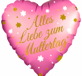 Folienherz `Alles Liebe zum Muttertag´ 45 cm, rosa Herz mit goldfarbener Aufschrift