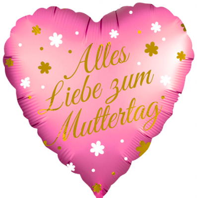 Folienherz `Alles Liebe zum Muttertag´ 45 cm, rosa Herz mit goldfarbener Aufschrift