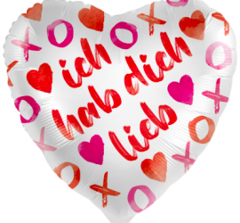 Folienherz `ich hab dich lieb XOXO´ 45cm, weißes Herz mit rot/pinkfarbener Beschriftung