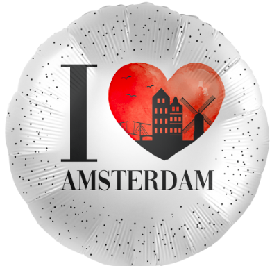runder Folienballon mit der Aufschrift: I love Amsterdam