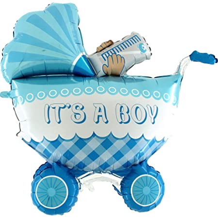 Folienballon Kinderwagen blau - It´s a boy - passend für die Babyparty oder zur Geburt