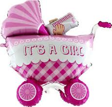 Folienballon Kinderwagen rosa - It´s a girl - passend für die Babyparty oder zur Geburt