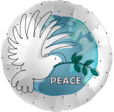Runder 45 cm Ballon mit der Friedenstaube und der Aufschrift PEACE