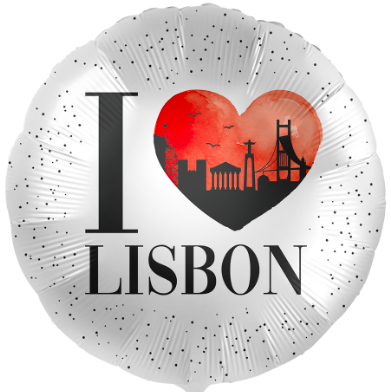 runder Folienballon mit der Aufschrift: I love Lisbon