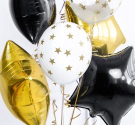 Sternenmix - gold, schwarz, weiß, Folien- und Latexballons