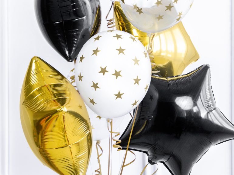 Sternenmix - gold, schwarz, weiß, Folien- und Latexballons