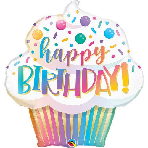 wunderschöner Folienballon zum Geburtstag - happy BIRTHDAY Muffin in pastelligen Farben