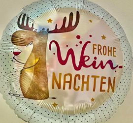 Frohe Wein-Nachten - Elch mit Weinglas :) runder Folienballon, 45 cm; Weihnachten, Christmas, Advent, XMas