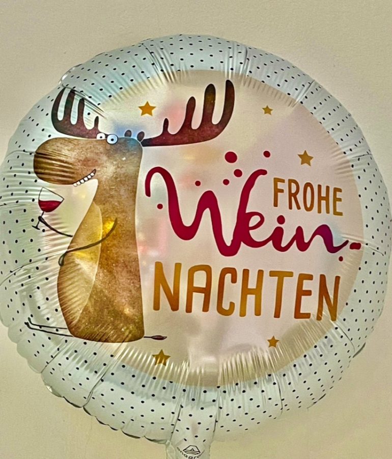 Frohe Wein-Nachten - Elch mit Weinglas :) runder Folienballon, 45 cm; Weihnachten, Christmas, Advent, XMas