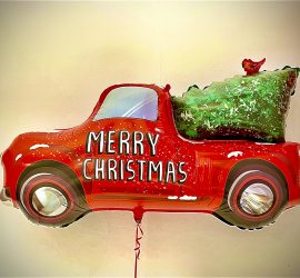 Folienballon Merry Christmas roter Pickup mit Christbaum; Weihnachten; Advent; Christmas; XMas; Fröhliche Weihnachten;