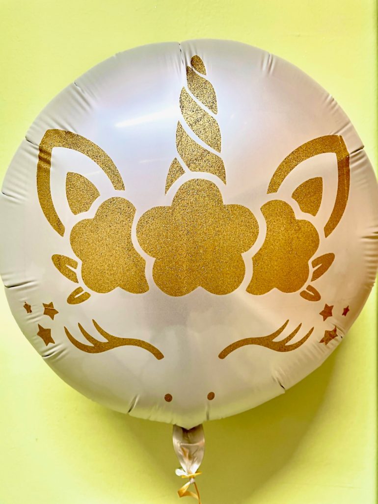 Einhornballon rund mit Glitzer, 45 cm
