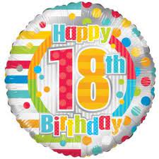Happy Birthday 18 - bunter Folienballon 45 cm; Geburtstag