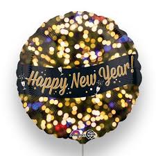 Happy New Year! Runder Folienballon, 45 cm, schwarz, gold; Silvesterdeko