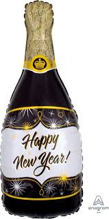 Schwarze Sektflasche Happy New Year! 80 cm; Silvesterdeko